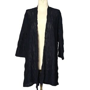 Chico Travelers Collection Size 0 Navy Blue Open Front 3/4‎ Sleeves Weaved USA